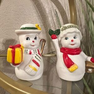 Rare Vintage Enesco Porcelain Snowman Figurine Pair – 1979, Taiwan